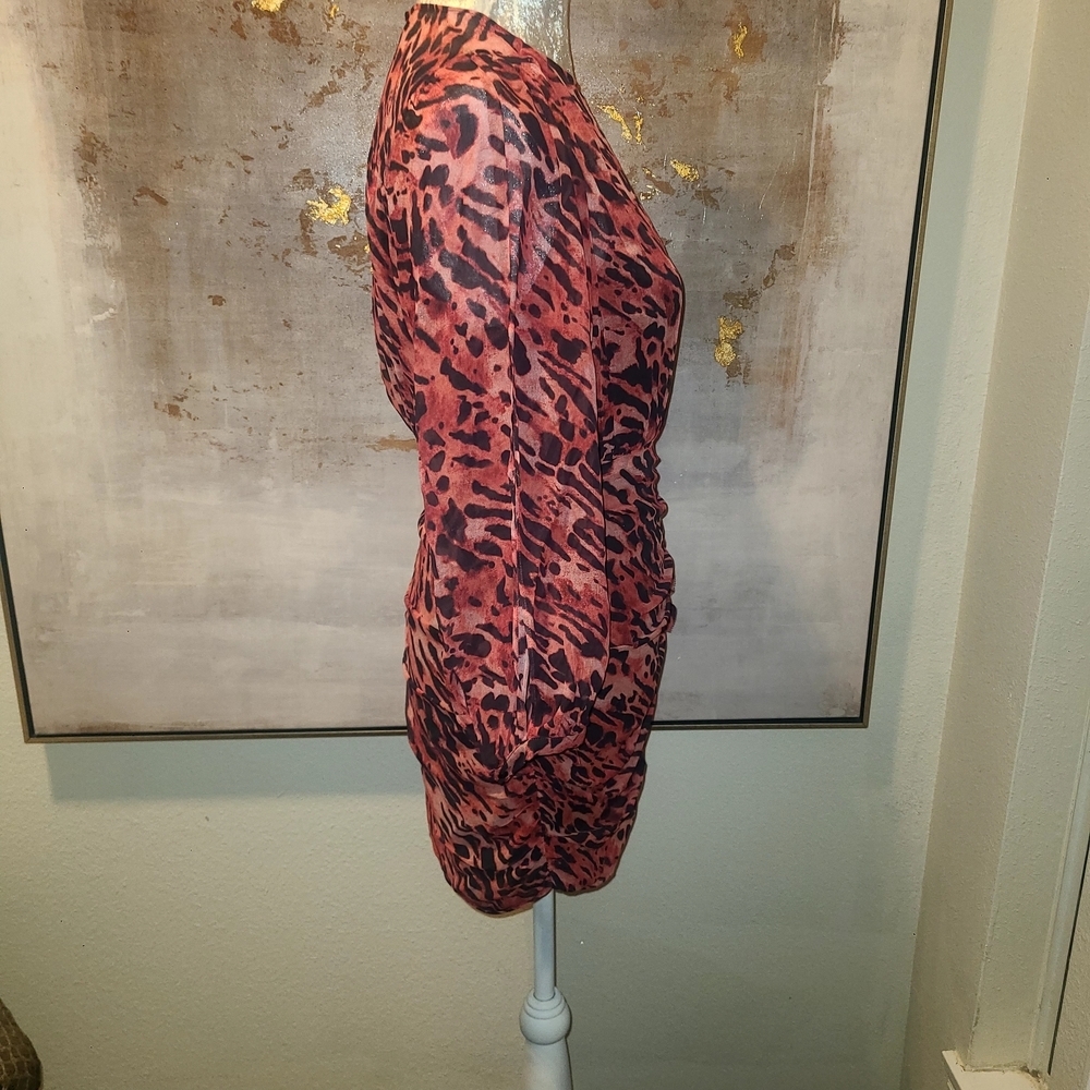 All Saints Red and Black Animal Print Mini Dress - Picture 8 of 10